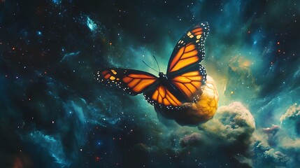 Cosmic Monarch Butterfly in Deep Space
