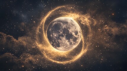 Obraz premium Cosmic Moon Encircled by Nebula