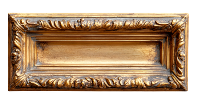 Elegant gold metallic frame square shape isolated on white background