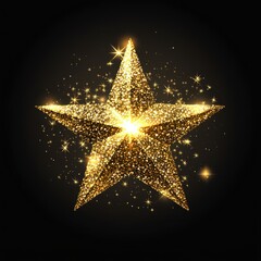 A golden star shining with a metallic finish, isolated on a transparent background, reflecting soft light