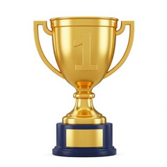 Golden trophy with number one isolated on white background