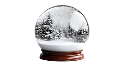 Empty snow globe with glass reflection, realistic, isolated on white background
