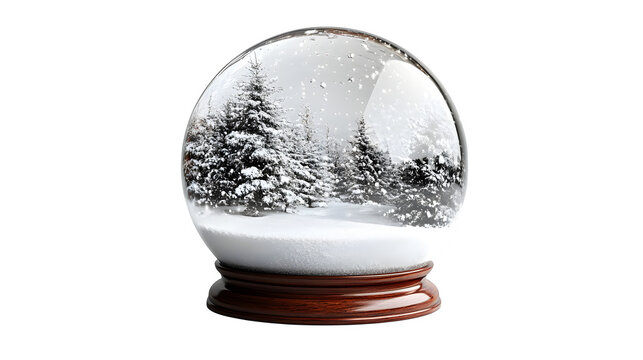 Empty snow globe with glass reflection, realistic, isolated on white background