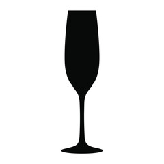 Champagne flute silhouette. This image shows a black silhouette of a champagne flute with a simple and elegant design. Vector illustration black clipart design.
