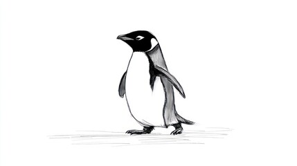 Obraz premium Sketch of penguin walking on white background
