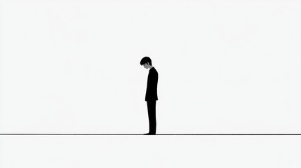 Pensive man standing, minimalist background, solitude