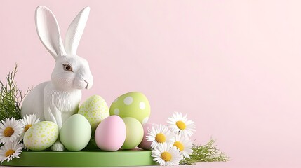Obraz premium Easter Bunny Eggs Pink Background (1)