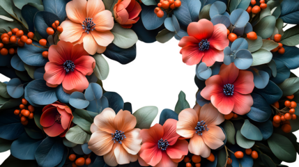 Floral ring wreath, decorative design, HD and realistic, on white background