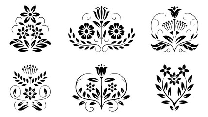 Floral vintage ornaments. Decorative plants silhouettes decorations on white background