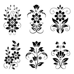 Floral vintage ornaments. Decorative plants silhouettes decorations on white background