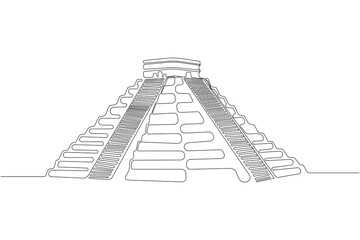 Continuous single-line art drawing of Chichen Itza. Mayan pyramid vector isolated on white background.	