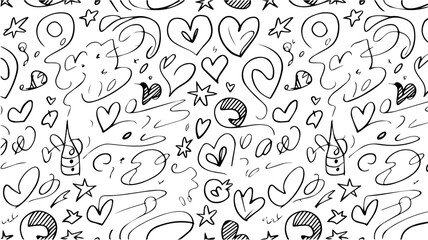 of hand drawn of silhouette doodle pattern on white background.