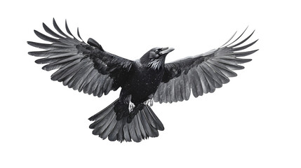 Naklejka premium Flying crow silhouette wings open isolated on white background