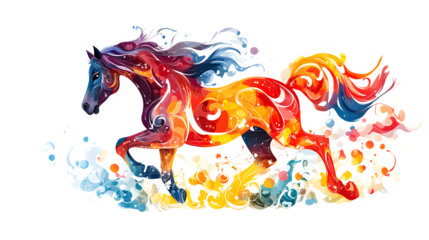 Free-running horse with tail flowing isolated on white background