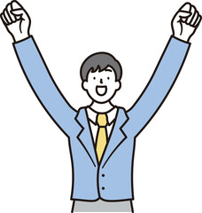 合格して喜び両手を上げガッツポーズをしている男子高校生のシンプルな上半身のイラスト素材