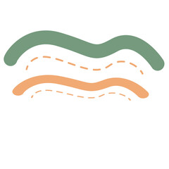 Minimalist abstract shape in green and orange with curved and dotted lines. Great for modern design, background art, or visual decoration.