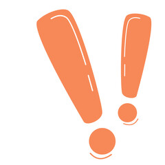 Two bold orange exclamation marks in a cartoon style, ideal for use in expressive graphic designs, alerts, and communication-themed content.