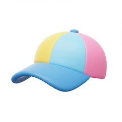 A colorful cartoon baseball cap with a blue brim and pink panel isolated on white background