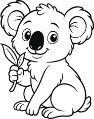 Koala Bear Cartoon Outline for Kids Coloring Book – Cute Wildlife Educational Illustration