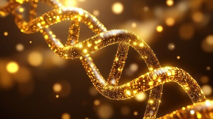 Golden DNA Helix in Bokeh Background