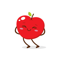 Cute red apple cartoon character with happy face, showing a Joyful pose. Perfect for kids illustrations, healthy food designs, or educational materials. Isolated on white background with soft shadow.	