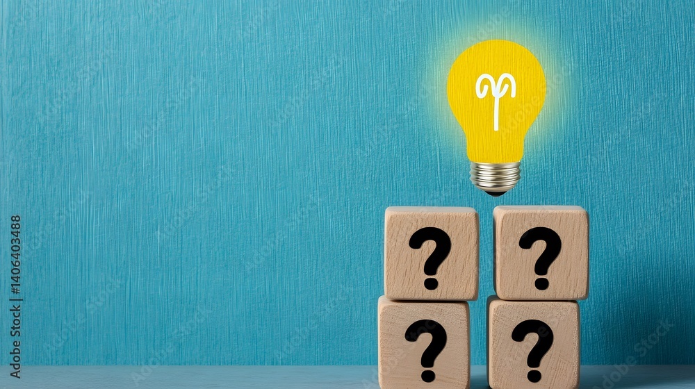 Aufkleber wooden blocks with glowing lightbulb symbolizing problem-solving and innovation