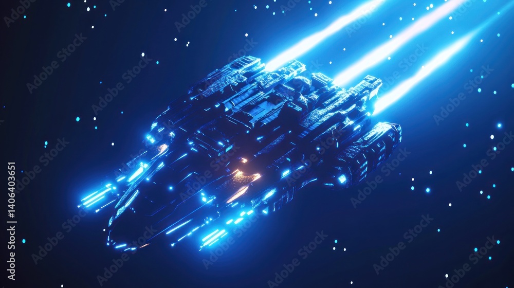 Poster futuristic spaceship in deep space