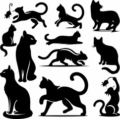 set of cats silhouettes