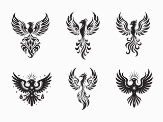 Obraz premium Tribal tattoo set vector design illustration features floral and wing elements, butterfly and eagle symbols, creating a decorative art pattern silhouette