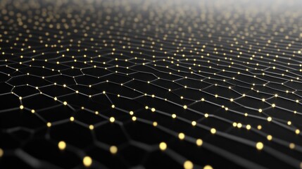 Obraz premium Golden network nodes ripple across dark background