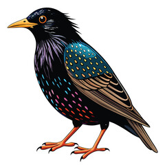 Starling bird isolated on white background

