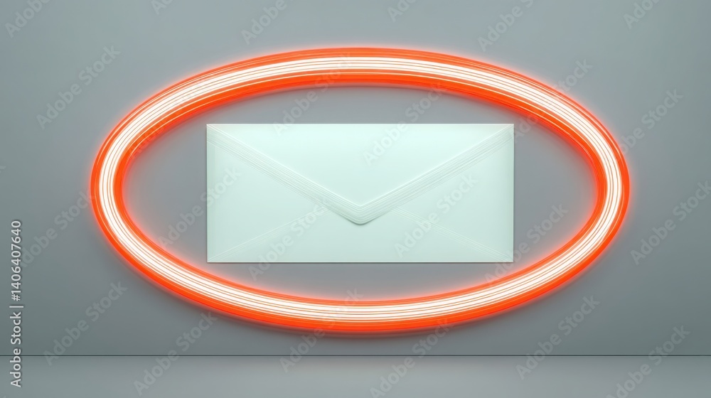 Poster envelope surrounded by a neon signifying communication in a digital age with a focus on modern messa