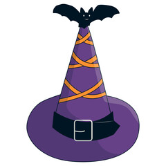 Illustration of Halloween Witch Hat. Isolated Vector Element in Spooky Cartoon Style.