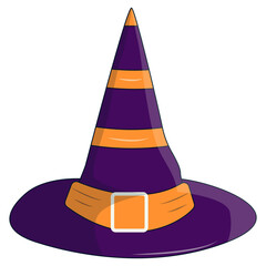 Illustration of Halloween Witch Hat. Isolated Vector Element in Spooky Cartoon Style.
