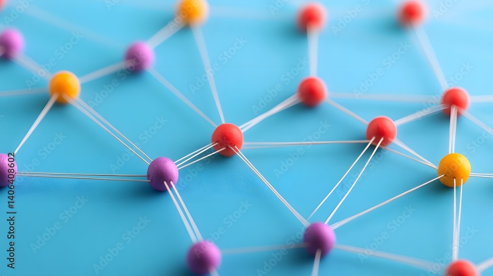 Poster symbolic representation of teamwork through abstract network of interconnected shapes and lines