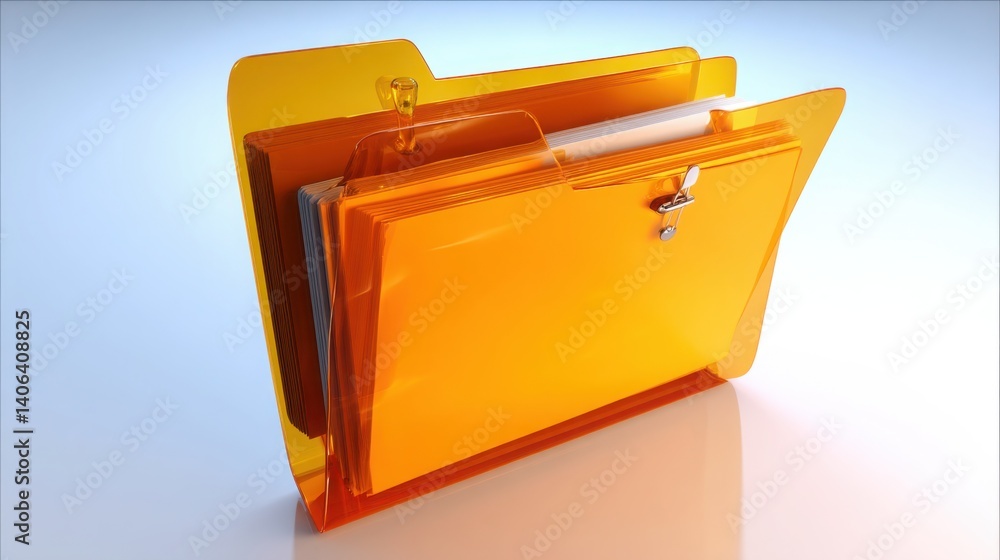 Poster illuminated file folder surrounded by orange sparklines creating a dynamic and energetic work enviro