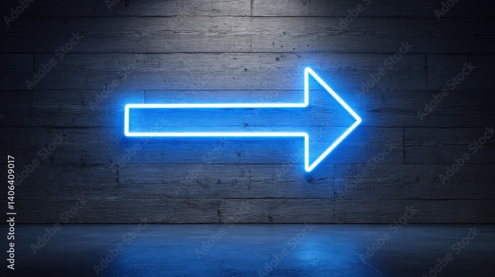 Poster bold blue arrow pointing to the right as a clear directional indicator for navigation and progressio