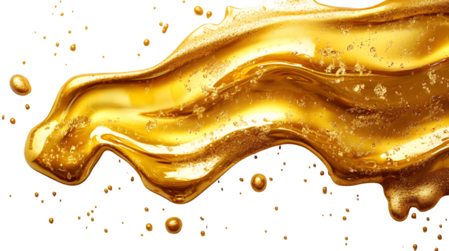 Golden liquid drip effect isolated on white background