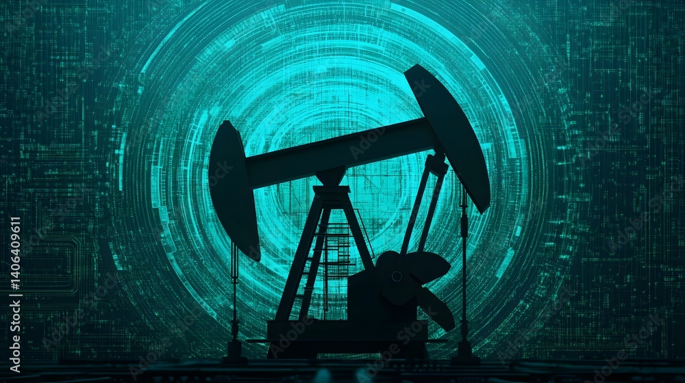 Aufkleber animated futuristic oil extraction concept integrating and automation for efficient energy productio