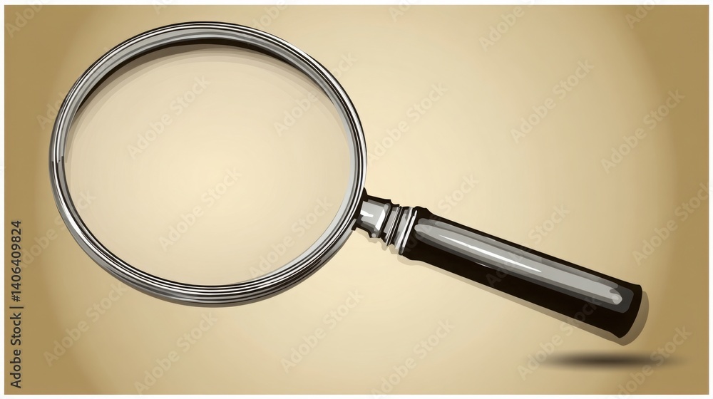 Poster detailed magnifying glass capturing intricate elements with a glowing badge symbolizing exploration 