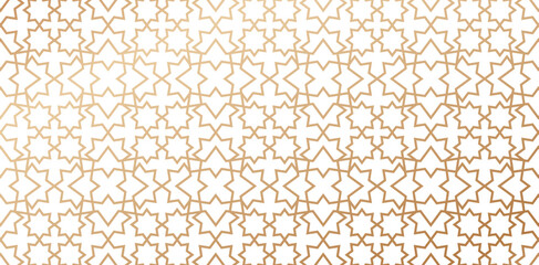 Seamless geometric patterns based on traditional islamic art golden color lines isolated white backgrounds for fabric, textile, covering books, wrapping paper, Fashionable modern wallpaper or textiles