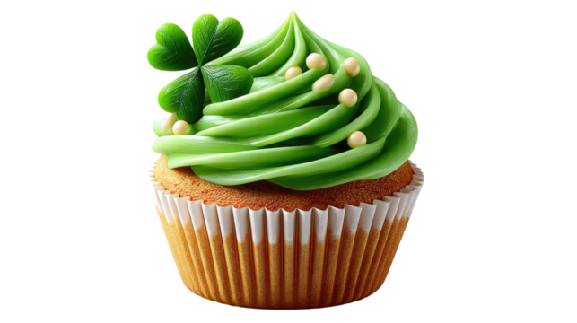 St. Patrick's Day Cupcake: A delectable cupcake adorned with vibrant green frosting and a charming shamrock, celebrating the festive spirit of St. Patrick's Day.