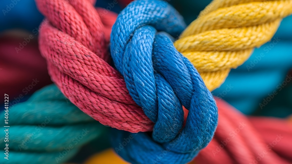 Aufkleber multicolored ropes tied in sturdy knot symbolizing strength in unity
