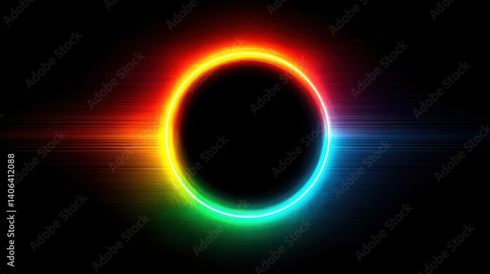 Poster black background featuring a spinning rainbow colored circle with a glowing vault creating a vivid a