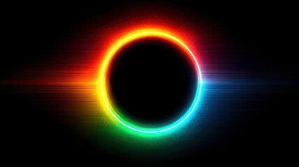 Black background featuring a spinning rainbow colored circle with a glowing vault creating a vivid and dynamic scene