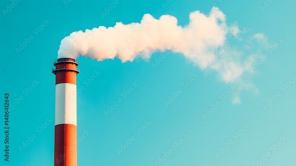 Poster smokestack emitting carbon dioxide polluting the environment and contributing to climate change
