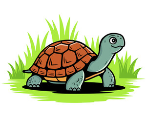 tortoise vector with a green leaf