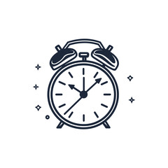 Alarm Clock Icon Isolated on White Background, Retro Style Time Symbol
