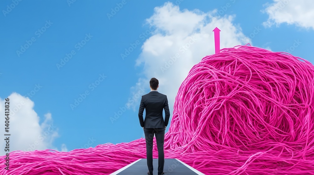 Poster navigating through tangled pathways towards transformative success and achievement