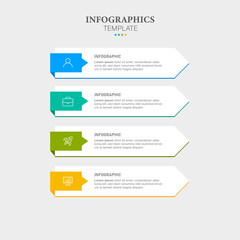 Concept of arrow business model with 4 successive steps. Six colorful graphic elements. Timeline design for brochure, presentation.